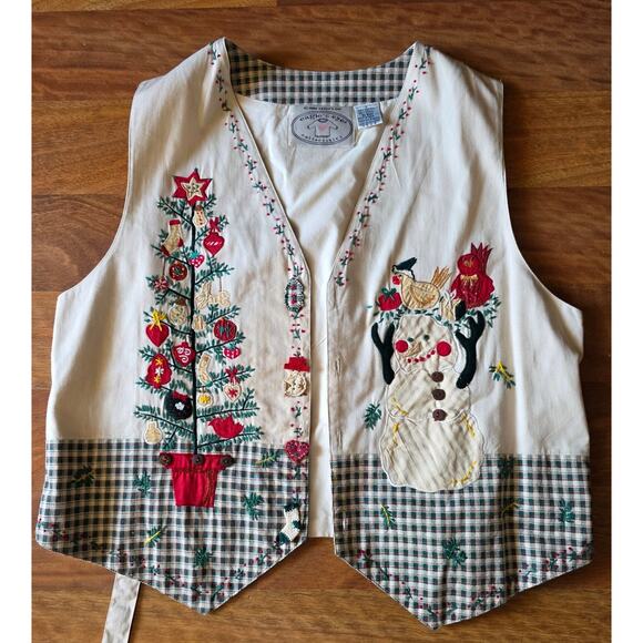 96' Eagles Eye Collectible Embroidered Vest Christmas Tree Snowman Size Large - Picture 1 of 6